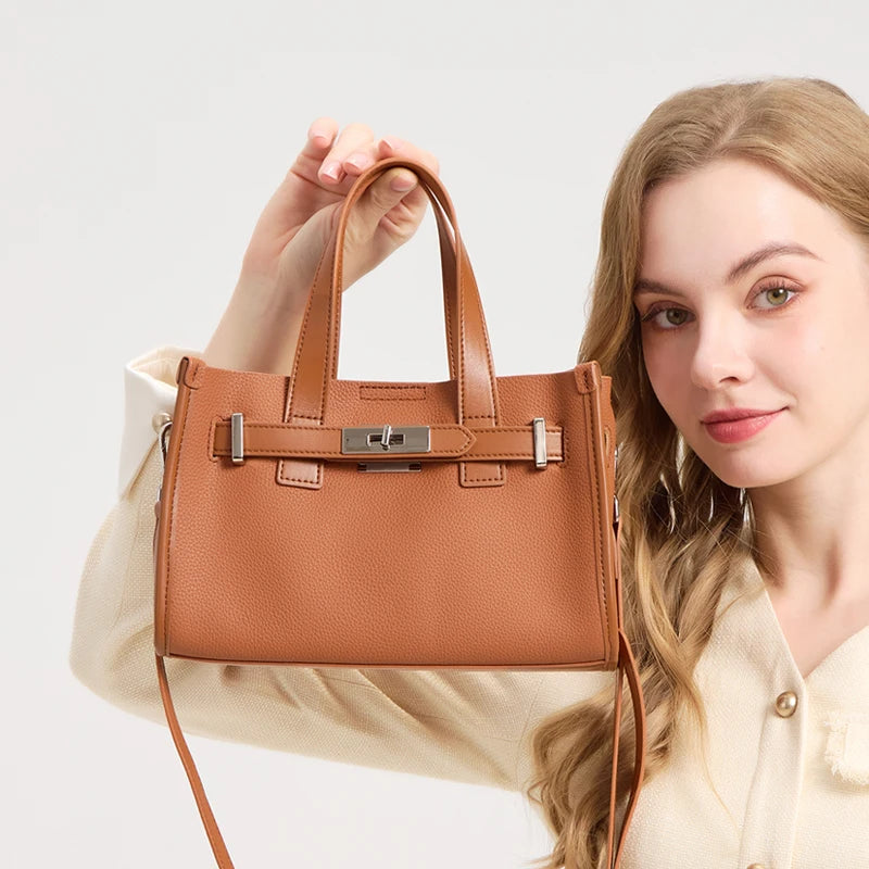 Genuine Leather Tote Bag – Luxury Cowhide Shoulder Handbag