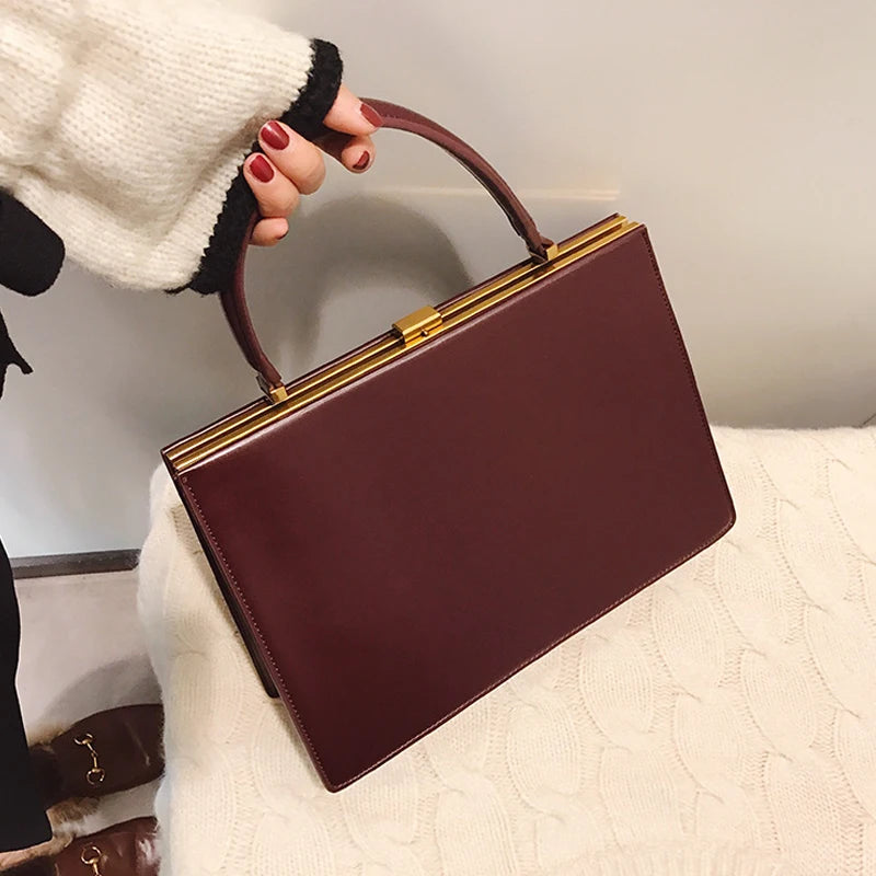 Vintage Big Clip Women Handbags Designer Female Large Capacity Tote Bag Luxury Pu Leather Handbag