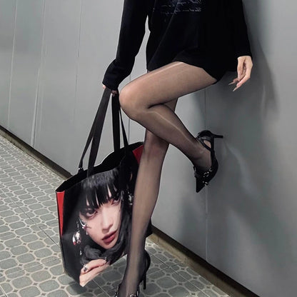 Gothic Girl Print Tote Bag Large Capacity Y2K Shoulder Bag