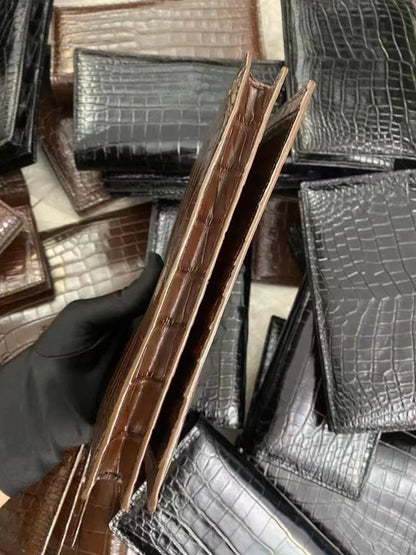 Crocodile Leather Long Wallet for Men – Luxury Multi-Card Bifold