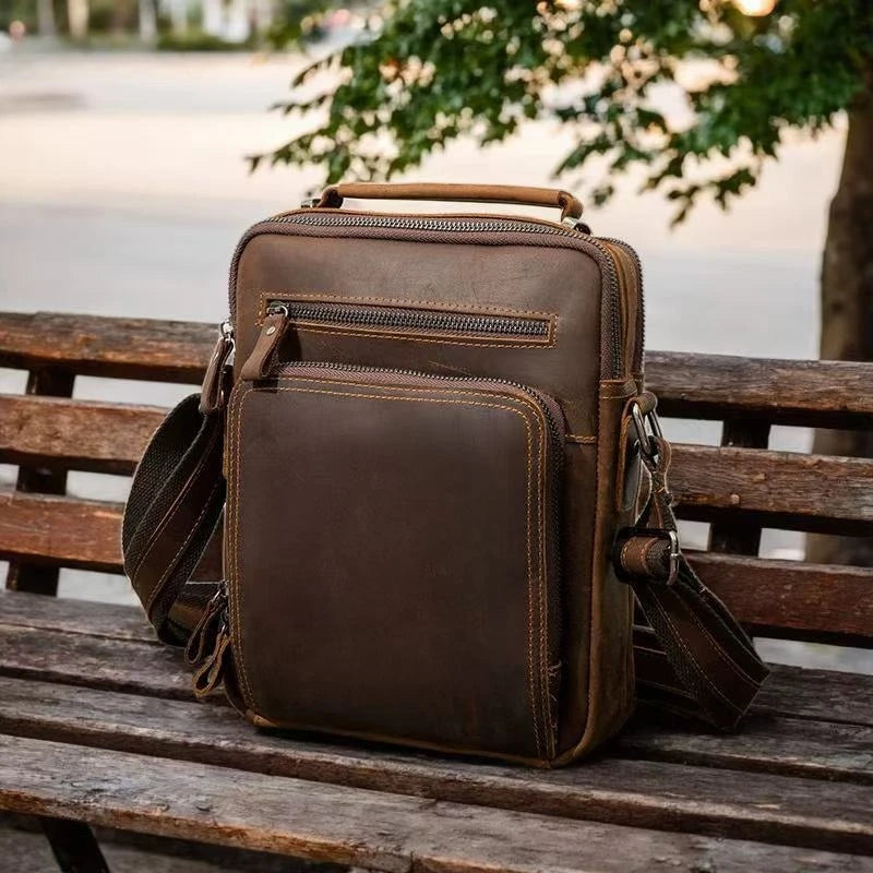 Genuine Leather Crossbody Messenger Bag – Vintage Men's Shoulder Bag