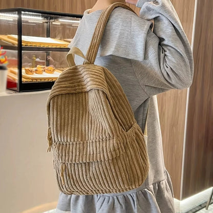 Corduroy Backpack – Korean Style Versatile Women's School Bag