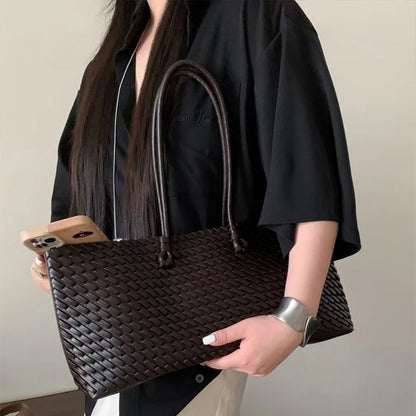 Woven PU Leather Tote Bag – Women's Slouchy Hobo Satchel