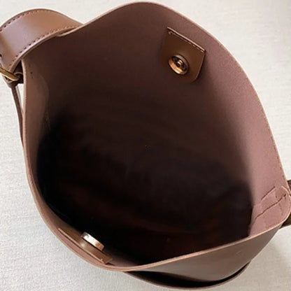 Leather Bucket Shoulder Bag – Women's Casual Tote Handbag