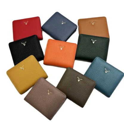 Women's Genuine Leather Small Wallet – Deer Button Bifold Purse