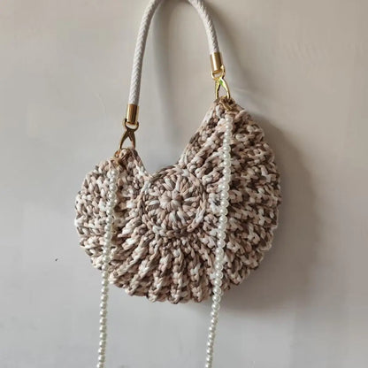 Crochet Conch Shoulder Bag with Pearl Chain – Handmade Woven Bag