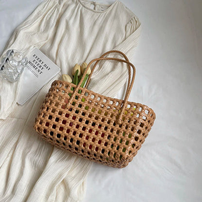 Moods Underarm Basket Shoulder Bags Women Summer Latest Beach Tote Bag Woven Design Plastic
