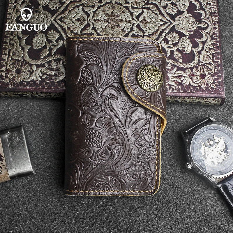 Vintage Leather Key Wallet for Men – Crocodile Pattern with Lion Clasp