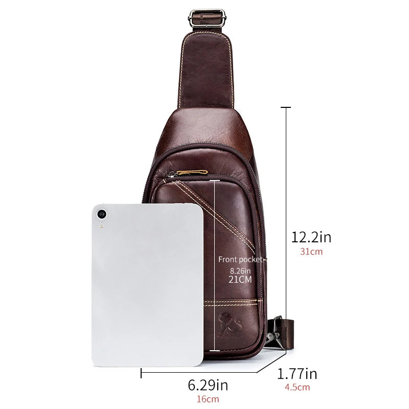 Genuine Leather Men's Chest Bag Sling Crossbody Bag