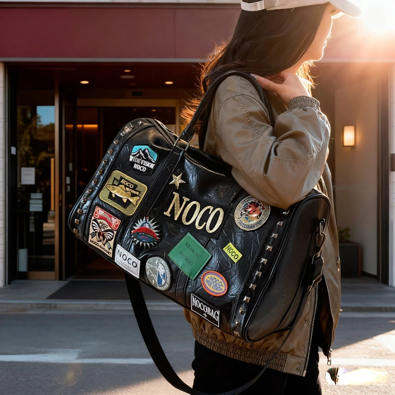 PU Leather Duffle Bag – Patch Detail Gym & Travel Bag for Men & Women