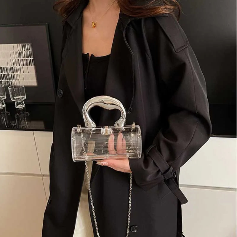 Acrylic Cylinder Clutch Purse – Luxury Evening Bag with Chain Strap