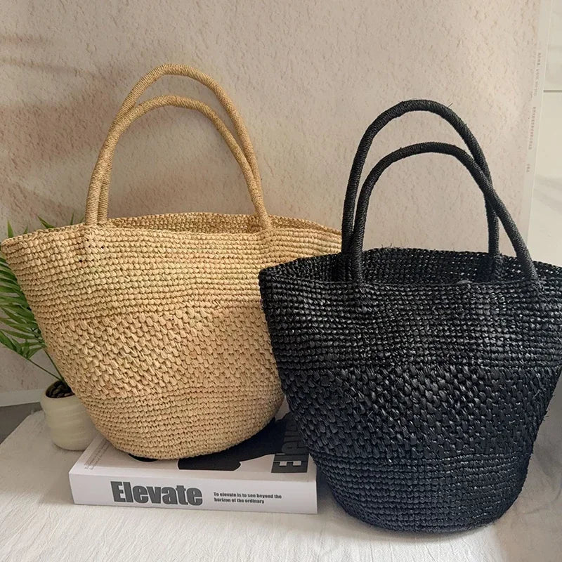 Raffia Straw Beach Tote Bag – Large Woven Shoulder Bag for Summer