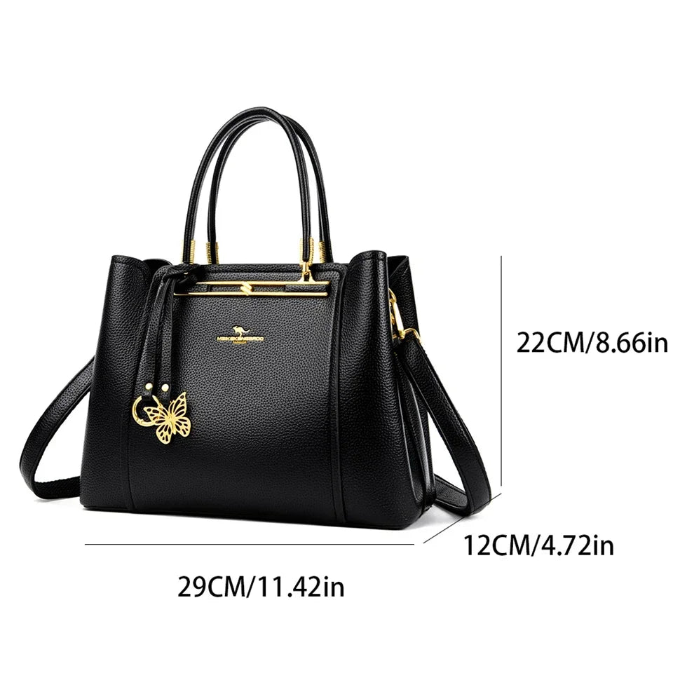 Luxury Leather Women's Handbag – 3-Layer Shoulder & Crossbody Tote