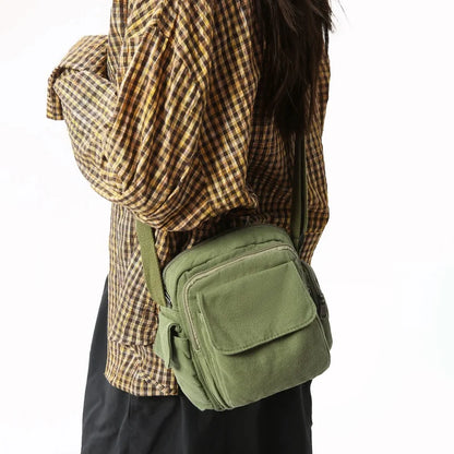 Mini Canvas Crossbody Bag for Women – Multi-Pocket Shoulder Purse