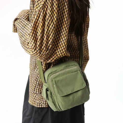 Mini Canvas Crossbody Bag for Women – Multi-Pocket Shoulder Purse