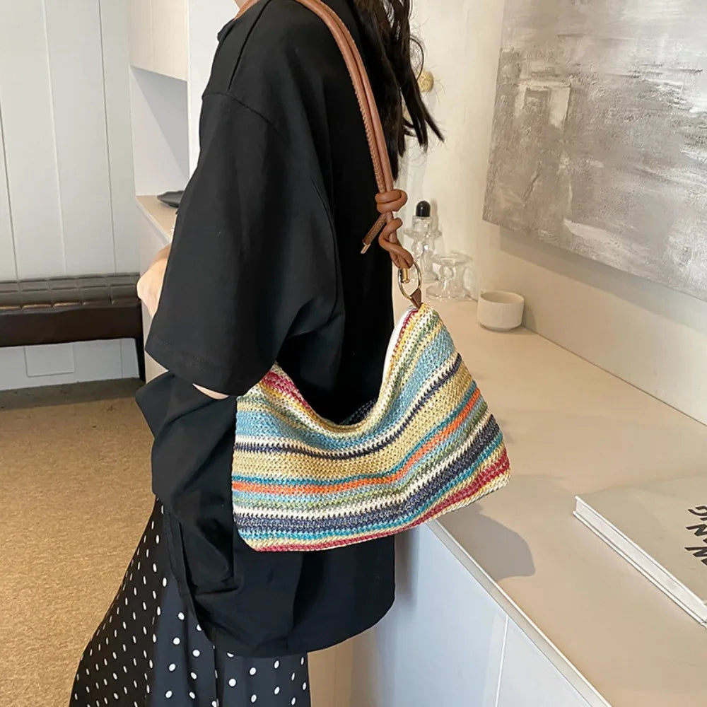 Bohemian Straw Crossbody Bag – Woven Beach Shoulder Bag for Women