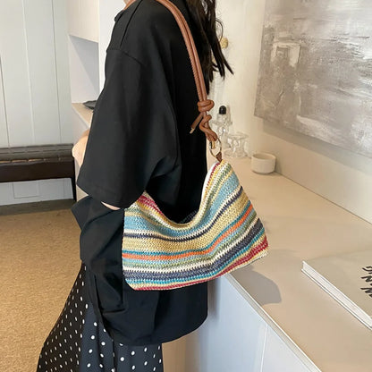 Bohemian Straw Crossbody Bag – Woven Beach Shoulder Bag for Women
