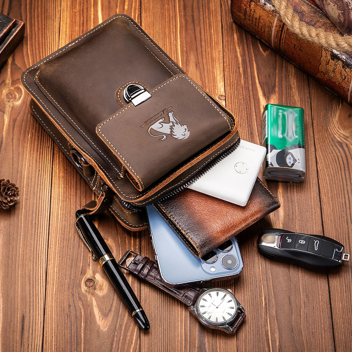Men's Leather Phone Bag – Cowhide Belt Waist & Crossbody Bag