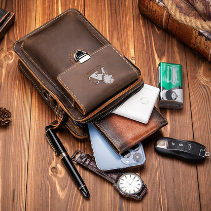 Men's Leather Phone Bag – Cowhide Belt Waist & Crossbody Bag