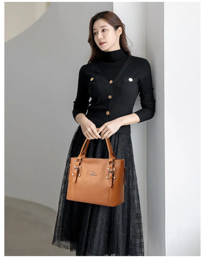 Large Leather Top-Handle Handbag for Women – Crossbody Tote