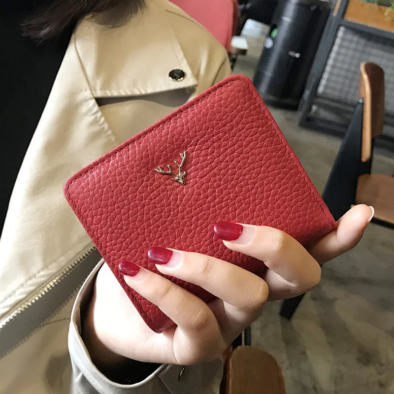 Women's Genuine Leather Small Wallet – Deer Button Bifold Purse