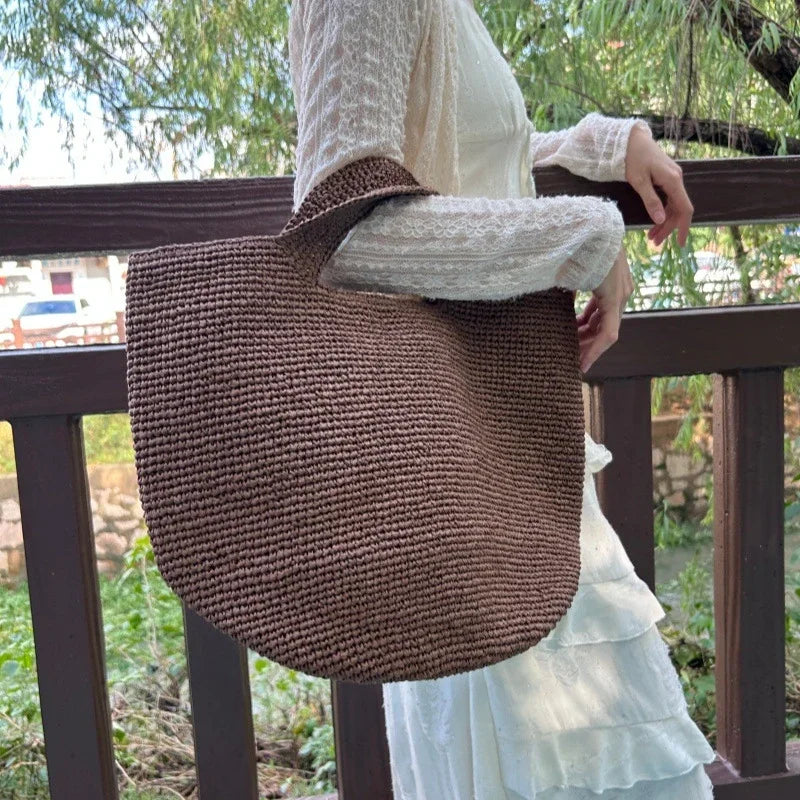 Straw Woven Tote Bag – Women's Large Capacity Beach Basket Bag