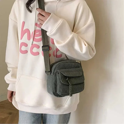 Corduroy Crossbody Bag – Cute Strawberry Print Women's Shoulder Bag