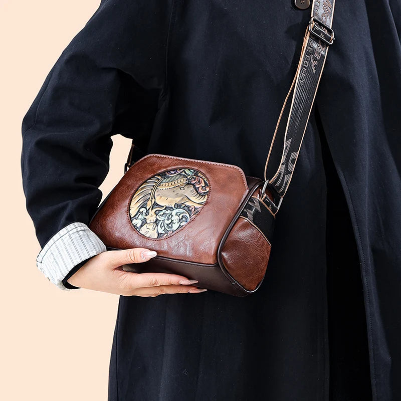 Moods Vintage Style Cross Body Bags Women Elephant Embossed Mini Square Shoulder Messenger Bag