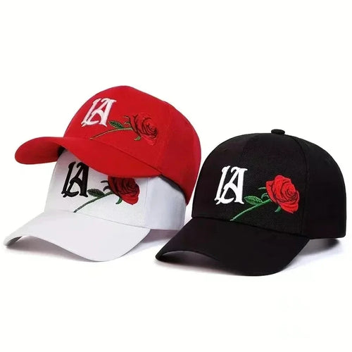 LA Rose Embroidery Baseball Cap – Adjustable Snapback Hat for Men & Women