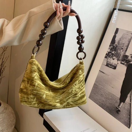 Bead Handle Shoulder Bag – Women's Retro Canvas Underarm Bag