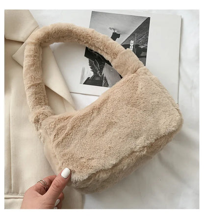 Fluffy Plush Shoulder Bag for Women – Soft Faux Fur Clutch Handbag