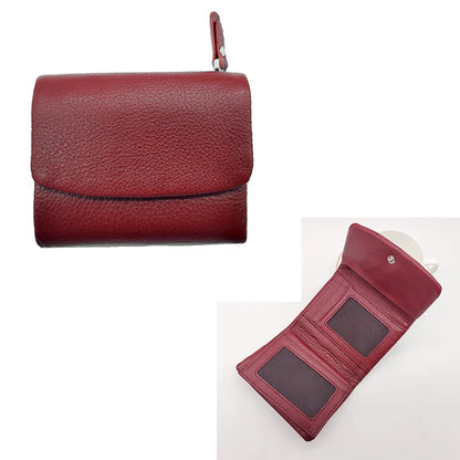 Genuine Leather Tri-Fold Wallet for Women with Hasp Closure