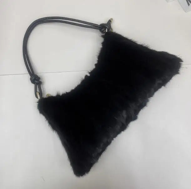 Mew Real Mink Fur Natural Cloud Winter Thick Bag Single Shoulder Women Fluffy Evening Ladies - Thick