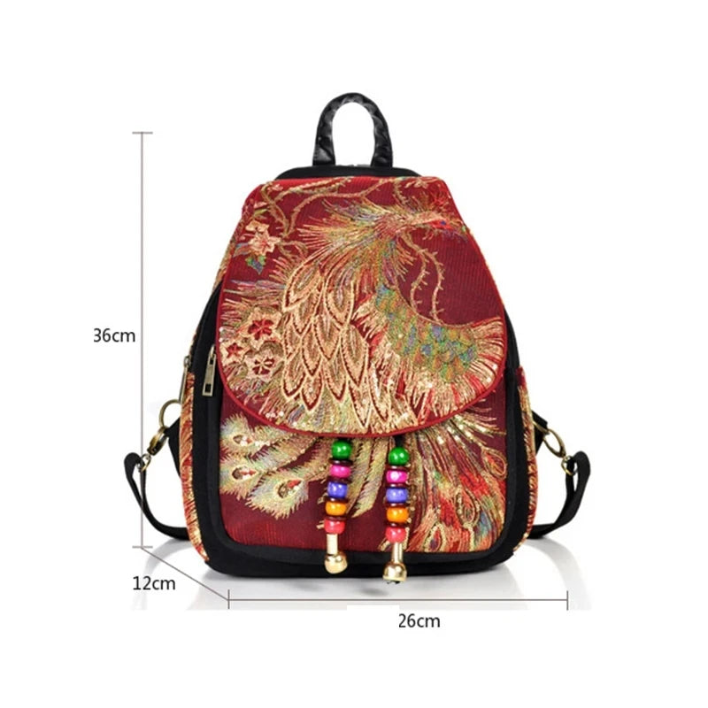 Embroidered Ethnic Backpack – Women's Large Capacity Canvas Travel Bag