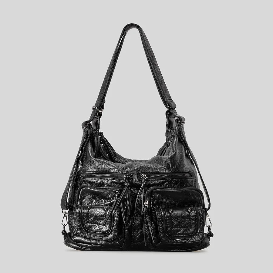 Vintage Women Shoulder Bags Y2k Multiple Pockets Backpacks Luxury Soft Pu Leather Underarm Bag Large