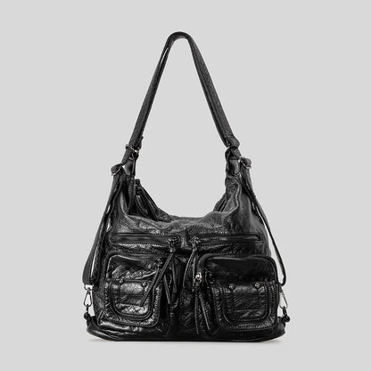 Vintage Women Shoulder Bags Y2k Multiple Pockets Backpacks Luxury Soft Pu Leather Underarm Bag Large