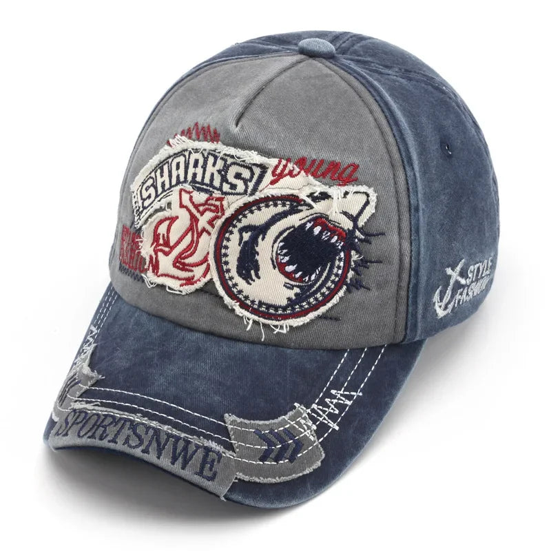 Shark Embroidery Baseball Cap – Unisex Cotton Snapback Hat