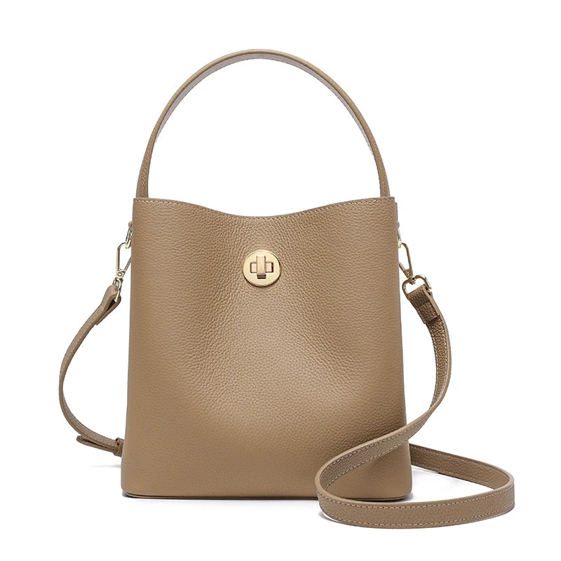 Genuine Leather Bucket Bag – Women's Top Grain Cowhide Tote