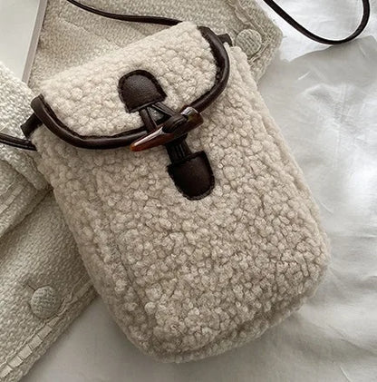 Faux Fur Plush Phone Bag – Women's Mini Crossbody Purse