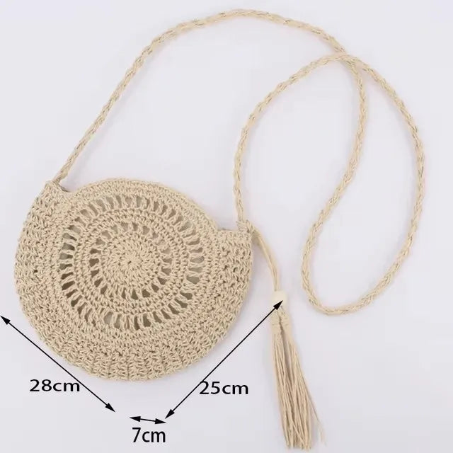 Handmade Straw Woven Round Beach Tote Bag