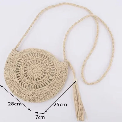 Handmade Straw Woven Round Beach Tote Bag