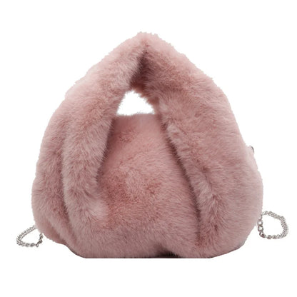 Plush Faux Fur Bucket Bag – Women's Chain Crossbody Handbag