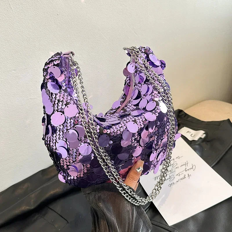 Sequin Chain Crossbody Bag – Women's Evening Clutch for Party & Wedding