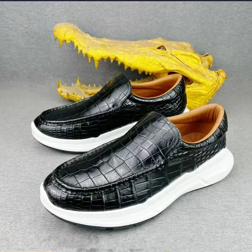 Crocodile Leather Men's Slip-On Loafers | Lightweight Sneakers