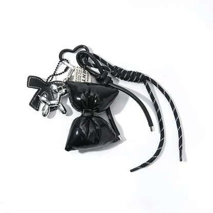 Cute Bow Mini Bag Keychain Charm – Quilted Leather Key Holder Pendant