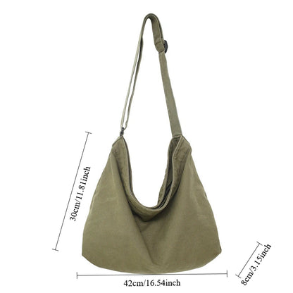 Canvas Crossbody Shoulder Bag for Women – Large Cotton Cloth School Handbag