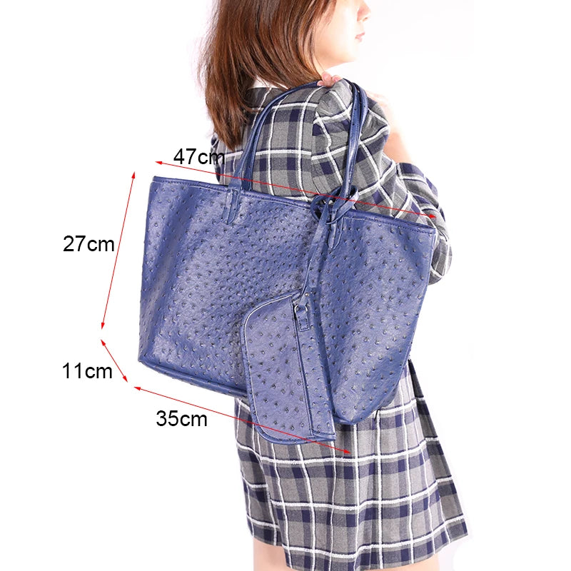 Ostrich Pattern Tote Bag with Mini Pouch – Women's Large Shoulder Bag