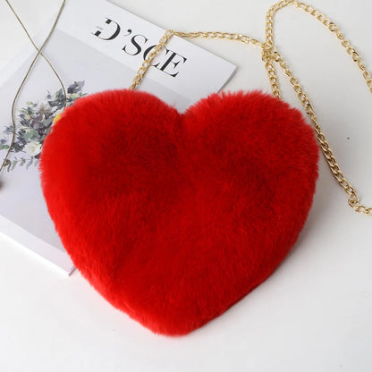 Plush Heart Crossbody Bag – Women's Fluffy Chain Shoulder Bag