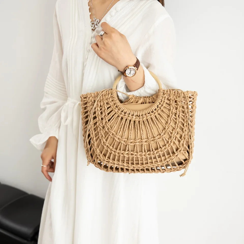 Rattan Woven Straw Bag for Women – Handmade Summer Crossbody Tote
