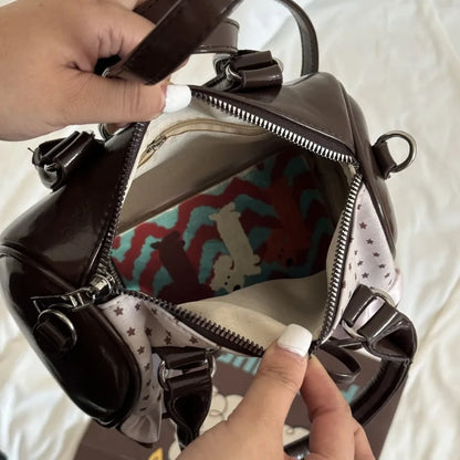Kawaii Pillow Bag – Retro Plaid & Polka Dot Crossbody Purse